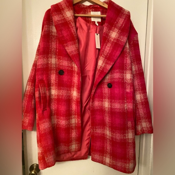 Avec Les Filles Red Plaid Pea Coat - Picture 1 of 8
